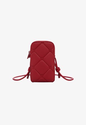 Rote gesteppte Leder-Umhängetasche in rechteckiger Form, mit einem Reißverschluss und geknoteten Tragegurtdetails.