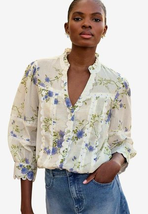 V NECK RIC RAC  - Cămașă - ivory white floral