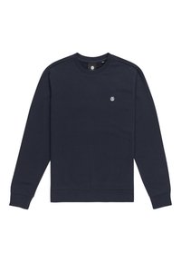 Pullover in cotone di colore navy, con maniche e orlo a costine, un piccolo emblema sul petto e una vestibilità classica.