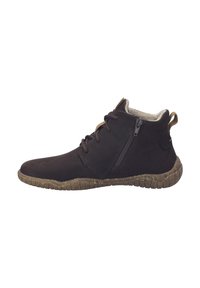 Bottine marron foncé avec semelle en caoutchouc, fermeture à glissière latérale, lacets et languette, avec doublure chaude à l'intérieur.