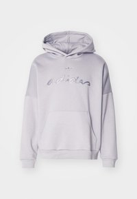 Ljust lila hoodie i bomullsblandning med en känguruficka, ribbade ärmslut och broderad Adidas-logotyp på framsidan.