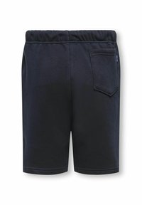 Schwarze Baumwollshorts mit elastischem Bund, ausgestattet mit einer einzelnen Gesäßtasche und einer glatten Textur. Schlichtes Design und knielange Passform.
