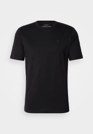 Black cotton T-shirt with short sleeves, crew neckline, and a small green logo on the left chest. Soft texture and classic fit.