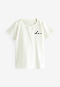 Vit bomull T-shirt med korta ärmar, med rund halsringning och svart "Awesome Dude"-grafik på framsidan. Slät textur, avslappnad passform.