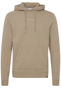 Beige hoodie lavet af bomuld, med en frontlomme, sølvfarvede snore og trykt "CASUAL" tekst. Ribbet manchetter og kant. Rent design.