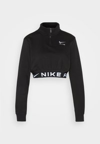 Svart kortärmad sweatshirt med långa ärmar, hög krage, kvartsgym och elastisk nederkant. Har vitt Nike-logotyp och "AIR"-tryck på bröstet.