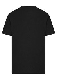 Schwarz Baumwoll-T-Shirt, kurze Ärmel, Rundhalsausschnitt, einfarbig, keine sichtbaren Muster oder Designs auf der Rückseite. Klassischer, lässiger Schnitt.