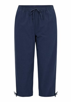 Tamno plave pamučne hlače s elastičnom waistband-om, vezicom za podešavanje i prilagodljivim manžetama s bočnim vezicama za prilagodljivi kroj.
