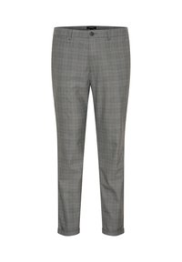 Grårutiga byxor med en skräddarsydd passform, som har en enkel knäppning, uppvikta fållar och subtila blå accenter i mönstret.