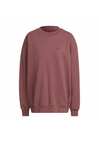 Lila crewneck sweatshirt med långa ärmar och liten broderad logo på vänster bröst.