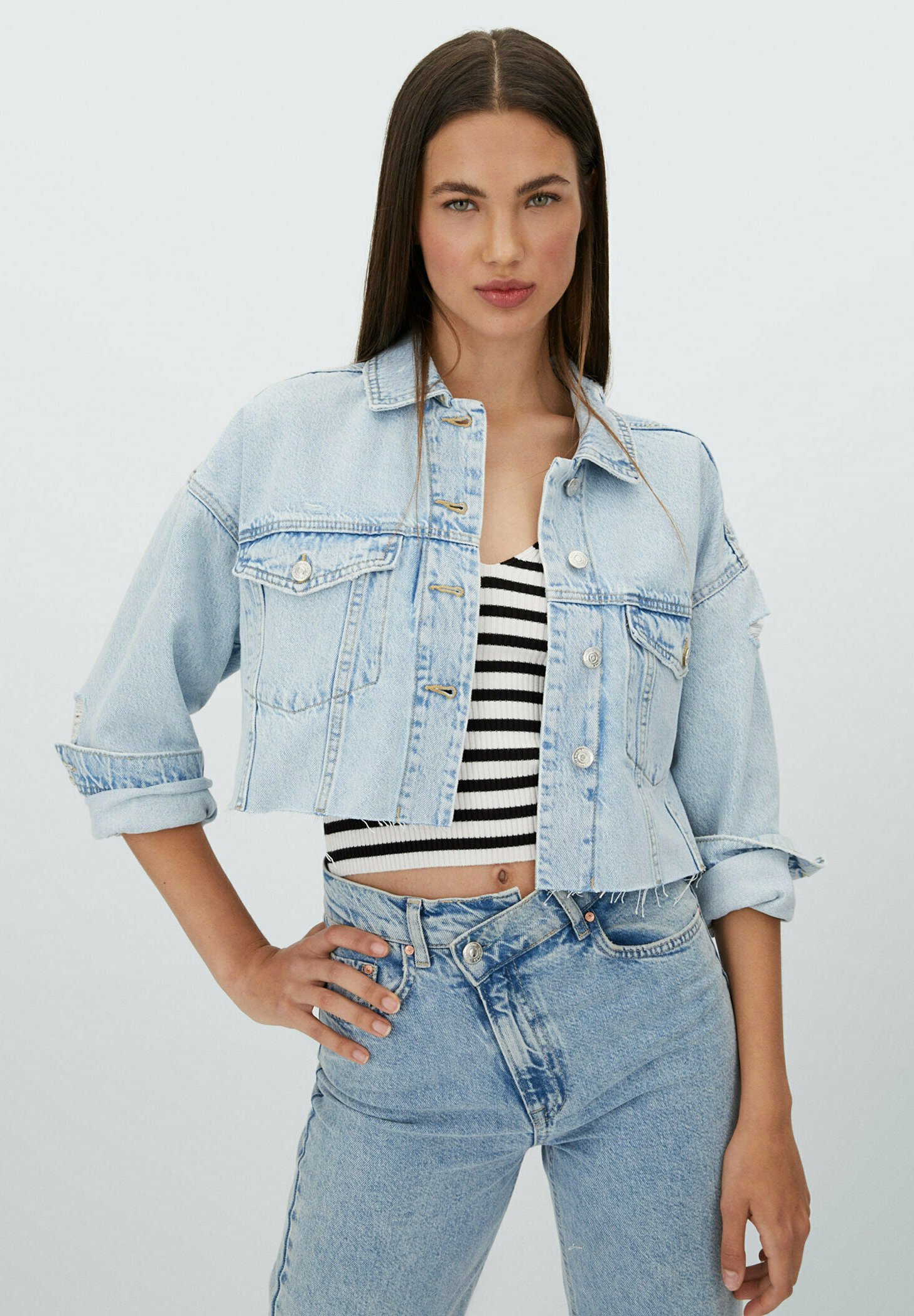 Giacca Rosa Stradivarius Giacca Camicia Di Jeans Stradivarius