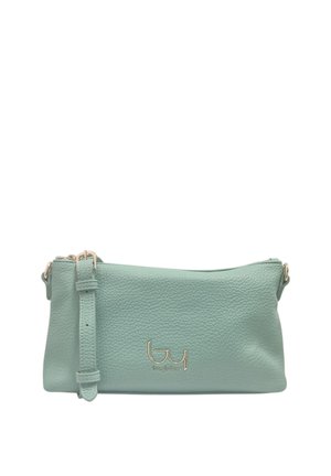 Borsa a tracolla in pelle verde chiaro dalla superficie strutturata con tracolla regolabile e piccolo logo del marchio dorato al centro davanti.