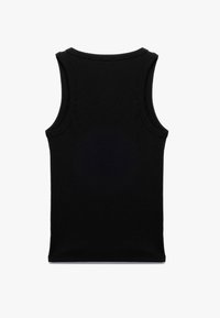 Top sin mangas negro hecho de algodón acanalado, con un escote redondeado y un dobladillo limpio a la altura de la cintura, con un diseño sencillo y sólido.