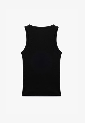 Zwarte mouwloze tanktop gemaakt van ribkatoen, met een ronde halslijn en een nette zoom op de taille, met een eenvoudig, effen ontwerp.