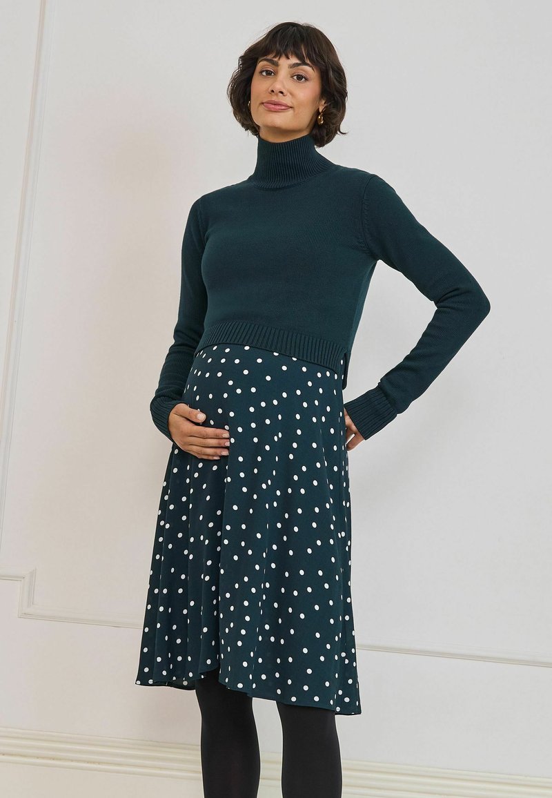 Seraphine MATERNITY POLKA DOT ROLL NECK KNIT TOPPER DRESS - Jumper dress - green