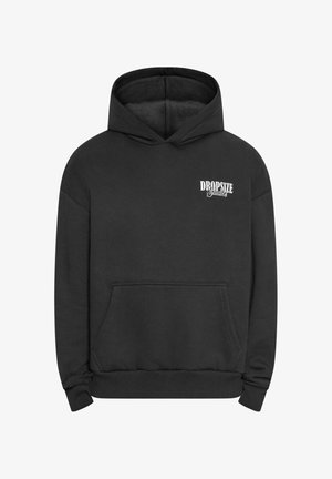 Haut à capuche noir en mélange de coton, avec une poche à l'avant, des poignets côtelés et un logo blanc sur la zone gauche de la poitrine. Design classique à enfiler.