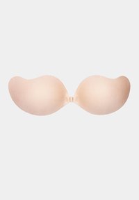 Reggiseno adesivo senza spalline color nude con coppe lisce e chiusura frontale, progettato per un sostegno invisibile e comfort.