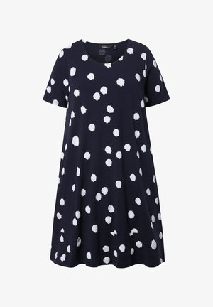 Ulla Popken, MIDIKLEID, TUPFEN, A-LINIE, RUNDHALS, HALBARM - Jurk - marine