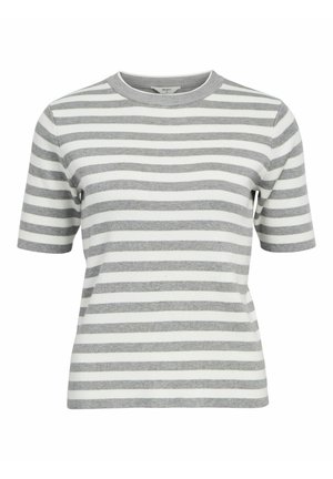 Gestreept T-shirt met grijs-witte horizontale strepen, korte mouwen, een geribbelde ronde halslijn en zachte katoen.