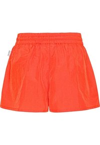 Felle oranje shorts met een elastische tailleband, een gladde textuur en een relaxte pasvorm. Geen zichtbare zakken of extra ontwerpelementen.