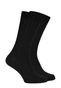 Schwarze gerippte Socken aus strukturiertem Stoff. Knöchelhöhendesign mit verstärkten Zehen- und Fersenbereichen. Klassische einfarbige Ausführung ohne Muster.