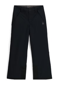 Zwarte wijde outdoorbroek met voorzakken, verstelbare tailleband met dubbele drukknoopsluiting en een klein spinnenlogo op de dij.