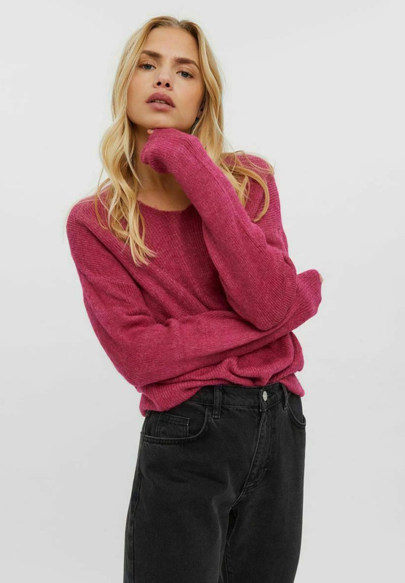 Vero Moda VMCREWLEFILE V-NECK NOOS - Džemperis - very berry