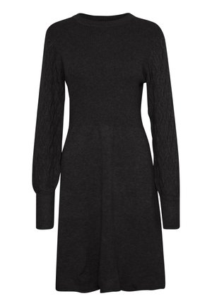 Neulottu musta mekko ribbetystä vartalosta ja tekstuurista palmikkoneuleesta, jossa on rento istuvuus ja pyöreä pääntie.