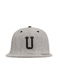Hall täiskoonus müts, mis on valmistatud kootud kangast, esiküljel on must broderi "U" logo ja mustad õhutusava silmad.