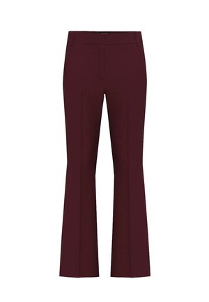 Pantaloni svasati bordeaux realizzati in un tessuto morbido, con vita aderente, due pinces frontali e un design senza cuciture.
