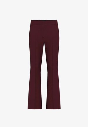 Pantaloni svasati bordeaux realizzati in un tessuto morbido, con vita aderente, due pinces frontali e un design senza cuciture.