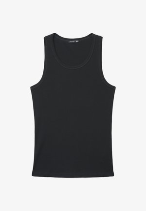 Top nero senza maniche in tessuto a costine, con scollo rotondo, design senza maniche e dettagli di cuciture minimaliste. Taglia XL.