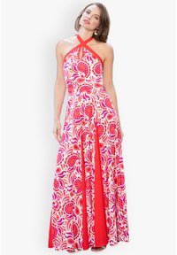 HotSquash HALTER NECK WITH CONTRAST PANELS - Maxi šaty - red white paisley swirl