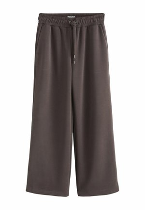 Pantaloni a gamba larga grigio scuro con vita elasticizzata e coulisse, con tasche laterali e tessuto morbido e confortevole.