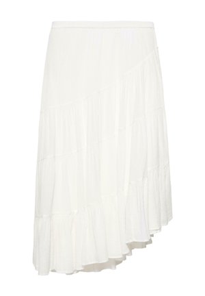 PULL&BEAR, WHITE ASYMMETRIC MIDI SKIRT - Jupe trapèze - white