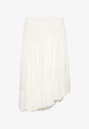 PULL&BEAR, WHITE ASYMMETRIC MIDI SKIRT - Jupe trapèze - white