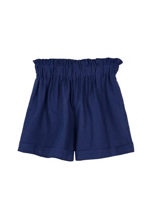Shorts blu navy a vita alta con fascia elastica arricciata in vita e orli risvoltati.