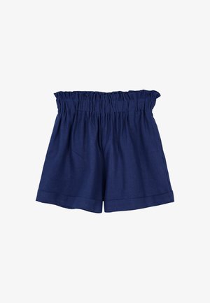 Shorts blu navy a vita alta con fascia elastica arricciata in vita e orli risvoltati.