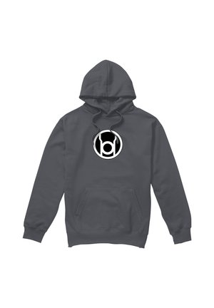 Dark gray hoodie with front pouch pocket and white and black circular logo featuring a stylized letter "b" in the center.