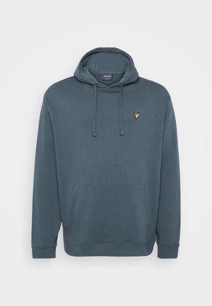 Felpa con cappuccio in grigio blu scuro. Presenta una tasca a marsupio, coulisse regolabile e un piccolo logo giallo sul petto. Tessuto in cotone misto.
