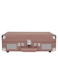Pink hard-shell case with silver accents, rounded corners, and a central latch; features mesh ventilation on sides and a carrying handle.