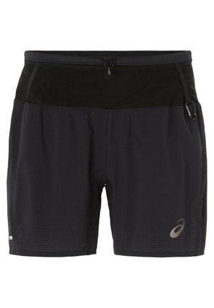 Shorts de course noirs pour hommes fabriqués en matériau léger. Dotés d'une taille avec cordon de serrage, de poches latérales et d'une texture à motifs subtils.