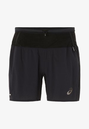 Pantaloni corto da corsa neri da uomo realizzati in materiale leggero. Presentano una vita con cordino, tasche laterali e una texture a motivo sottile.