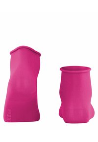 Lyse rosa knelange sokker laget av glatt, elastisk stoff. Har et enkelt design med en tettsittende passform og en brettet ribbestrikket toppkant.