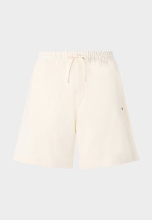 Shorts couleur crème en tissu doux, dotés d'une taille élastique avec cordon de serrage, de poches latérales et d'une coupe décontractée.