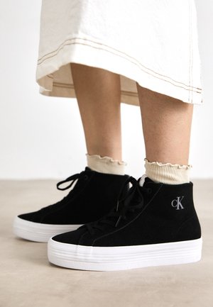 Calvin Klein Jeans, FLATFORM LACEUP MID - Sneakers alte - black/bright white