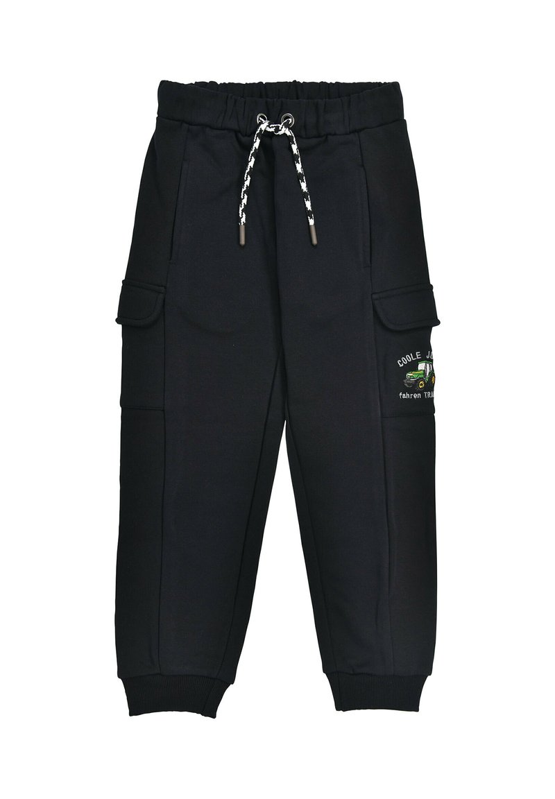 Schwarze Jogginghose aus Baumwollmischung, mit elastischem Bund, Kordelzug, Seitentaschen und besticktem Design am linken Bein.