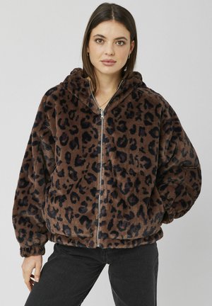 RÉVERSIBLE IMPRIMÉ LÉOPARD - Sweat à capuche - marron foncée