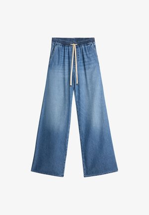 Denim brede benbukser, lys blå farve, med elastisk talje og snoretræk. Har lige ben og lommer på begge sider.