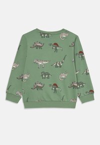 Sweatshirt in cotone verde con stampa di dinosauro in vari colori, con polsini e orlo a coste, maniche lunghe e scollatura a girocollo.